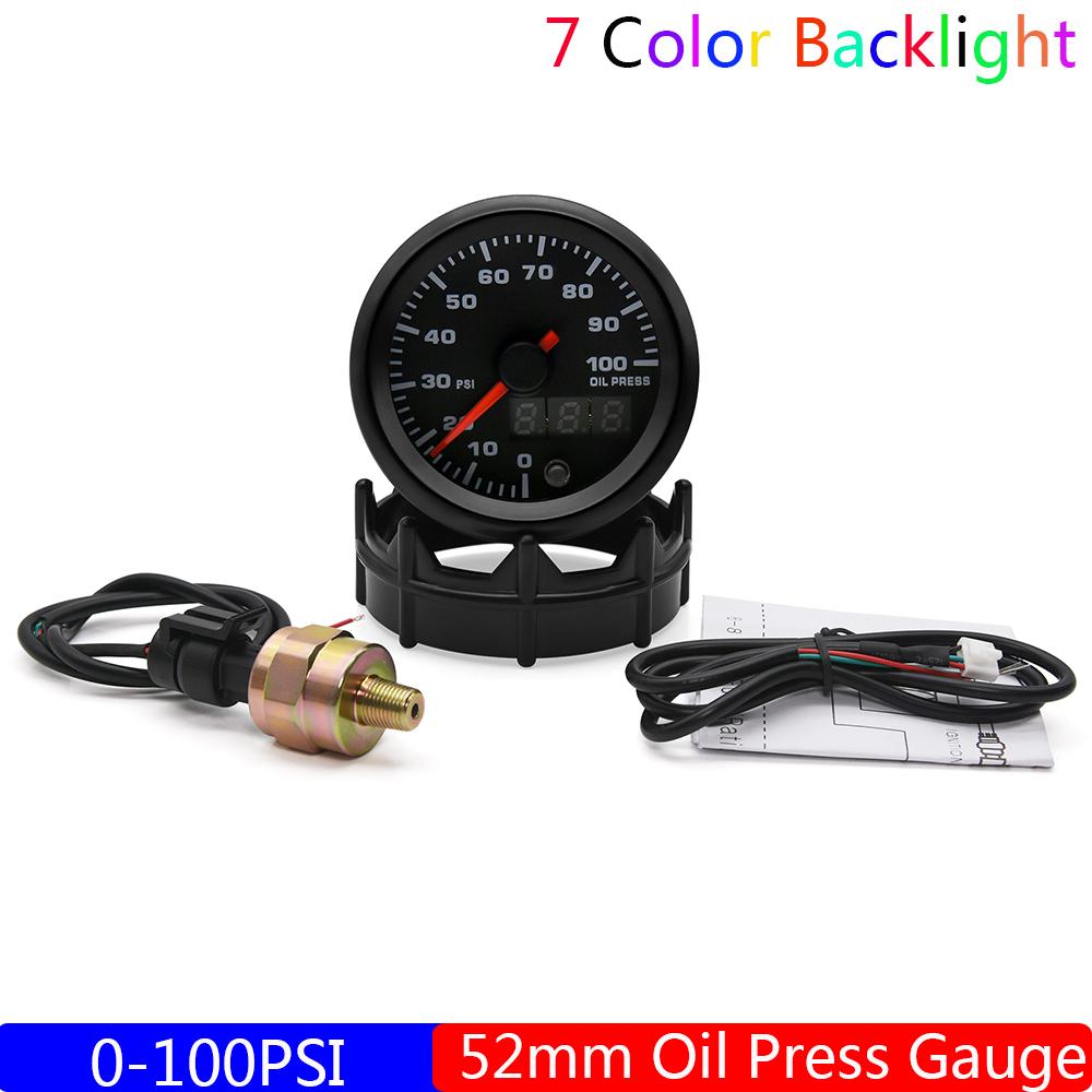 2" 52mm 7 Colors LED Racing Gauge Boost/Water/Oil temp/Oil pressure/Volt/Air Fuel Ratio/EGT/Tachometer Car Gauge +Gauge Pods 12V