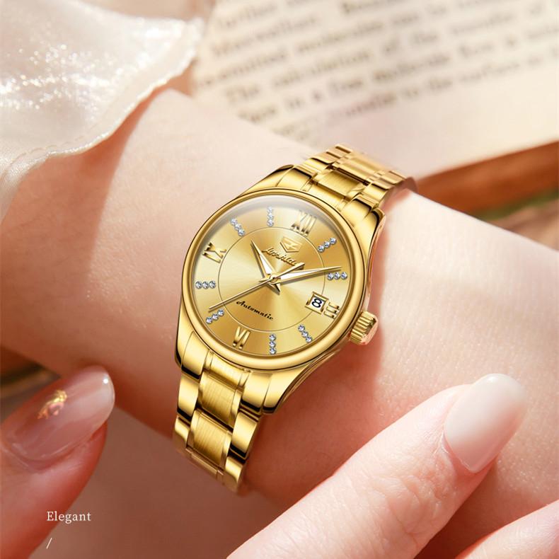 JINSHIDUN Nuevo reloj de negocios y ocio para damas Elegante, ligero, de lujo, informal, resistente al agua, reloj mecánico de calendario único, reloj de alta gama
