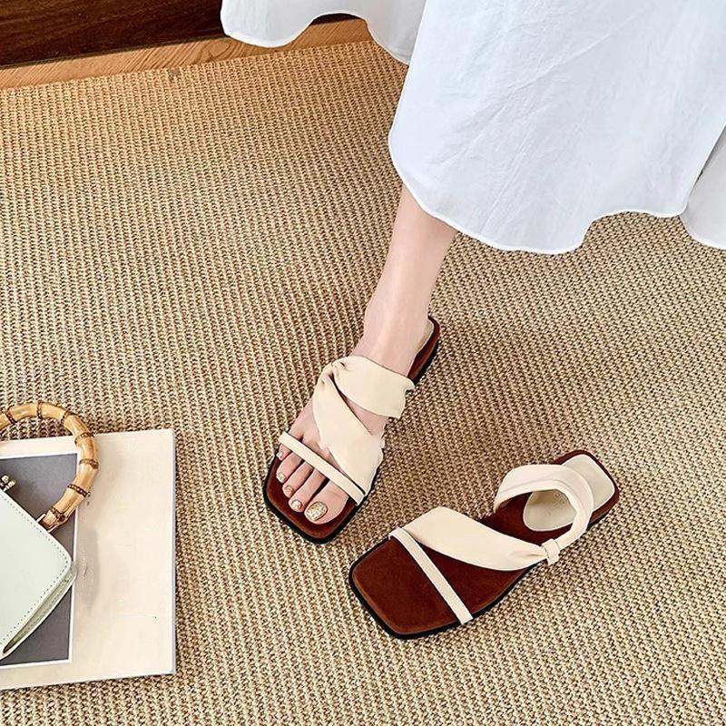 Two Wear Drag Square Head Increased Thick Soled Beach Vacation Slippers Women's Sandals Can Be Worn Outside In Summer