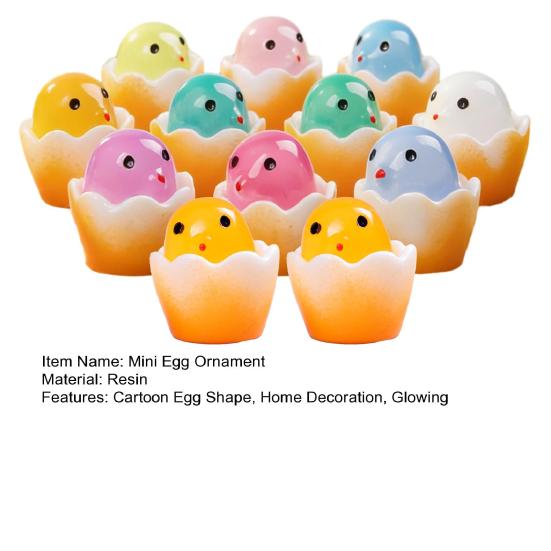 12Pcs Mini Broken Egg Chick Figurine Glow-in-the-dark Miniature Cartoon Egg Chick Resin Statue Sculpture
