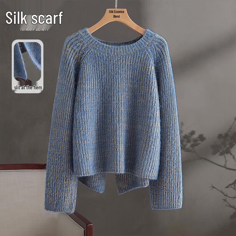 

Women s Loose Fit Back Slit Short Pullover Sweater M