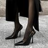 Fashion Patent Leather Pattern Thin High Heels Women Sexy Pointed Toe Metal Buckles Slingback Heeled Sandals Elegant Banquet Dress Shoes