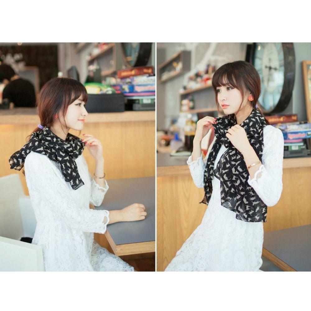 Women Girls Chiffon Scarf Gift Kitten Shawl Scarf Fashion Cartoon Cat Printed Scarf