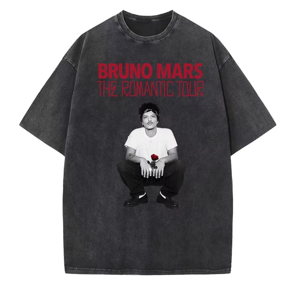 

Bruno Mars The Romantic Tour Washed cotton printed Tshirt Men Women Hip Hop Short Sleeve Oversized summer male Tee Shirt XL