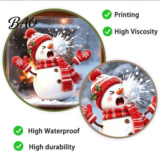 Snowman Decals for Glass Christmas Static Window Cling, Funny Sticker, Reusable Electrostatic Decorations Xmas Decal Home Shop Holiday Decor