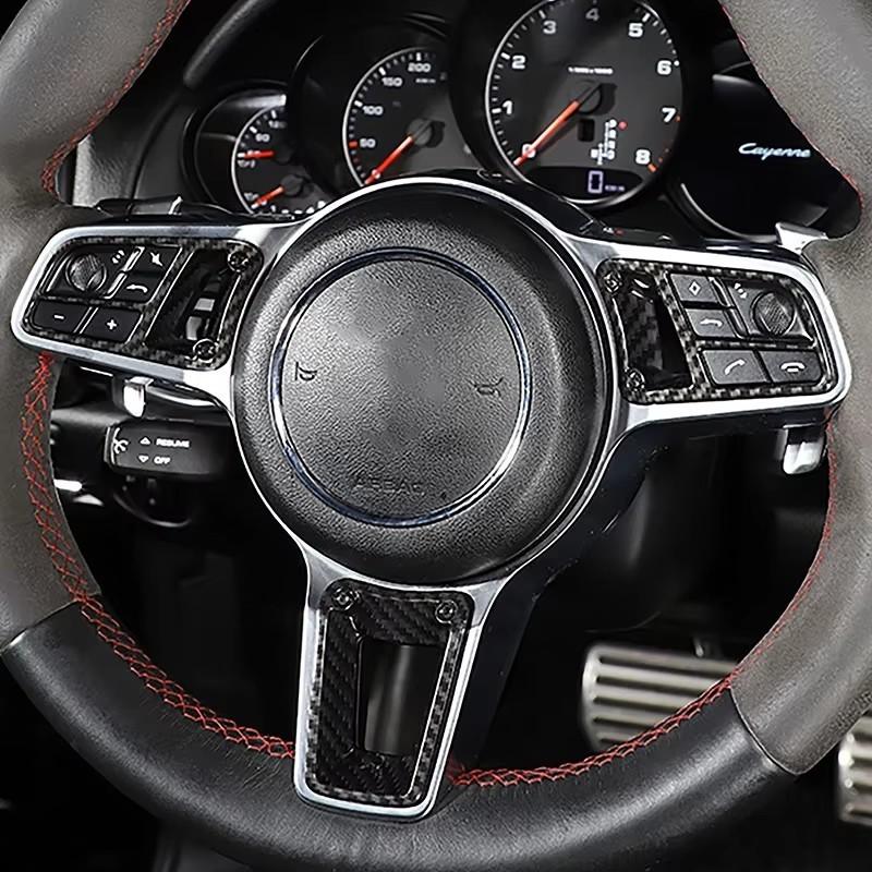 For Porsche Cayenne 2018- Car Accessories Console Steering Wheel Button Panel Frame Carbon Fiber Pattern Cover Trim Decals