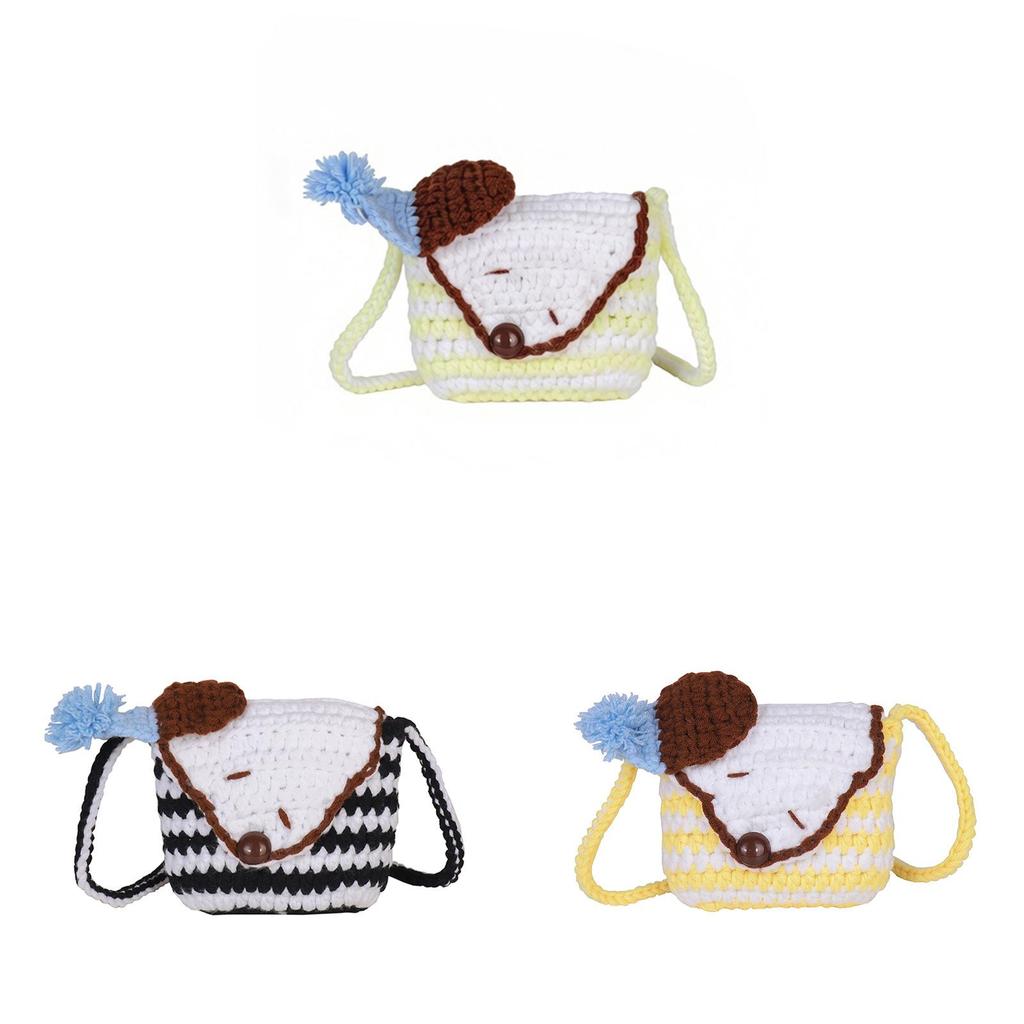Cute Dog Knit Mini Shoulder Bag With Hook And Loop Closure For Daily Use