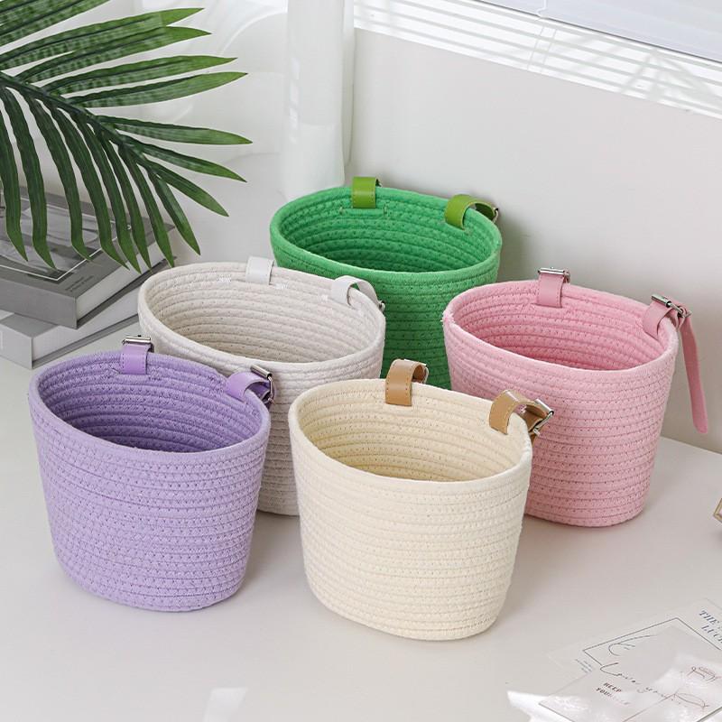 Handwoven Cotton Bike Basket Kids Foldable Front Snacks Toys Storage