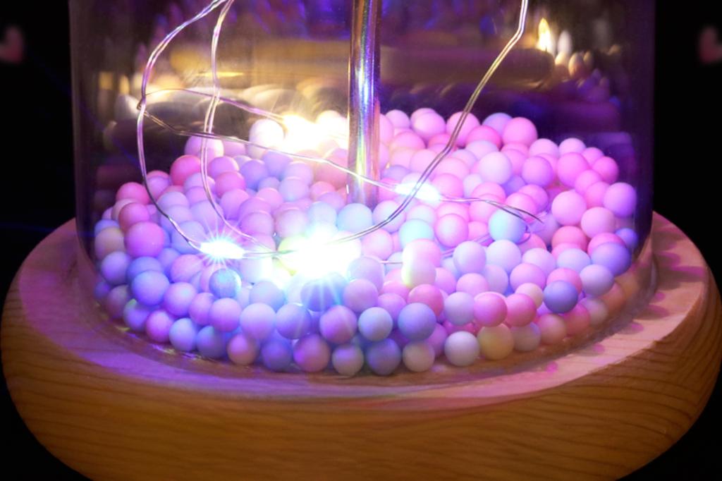 LED eternal pink rose glowing in glass, batteries, proposal, wedding, name day