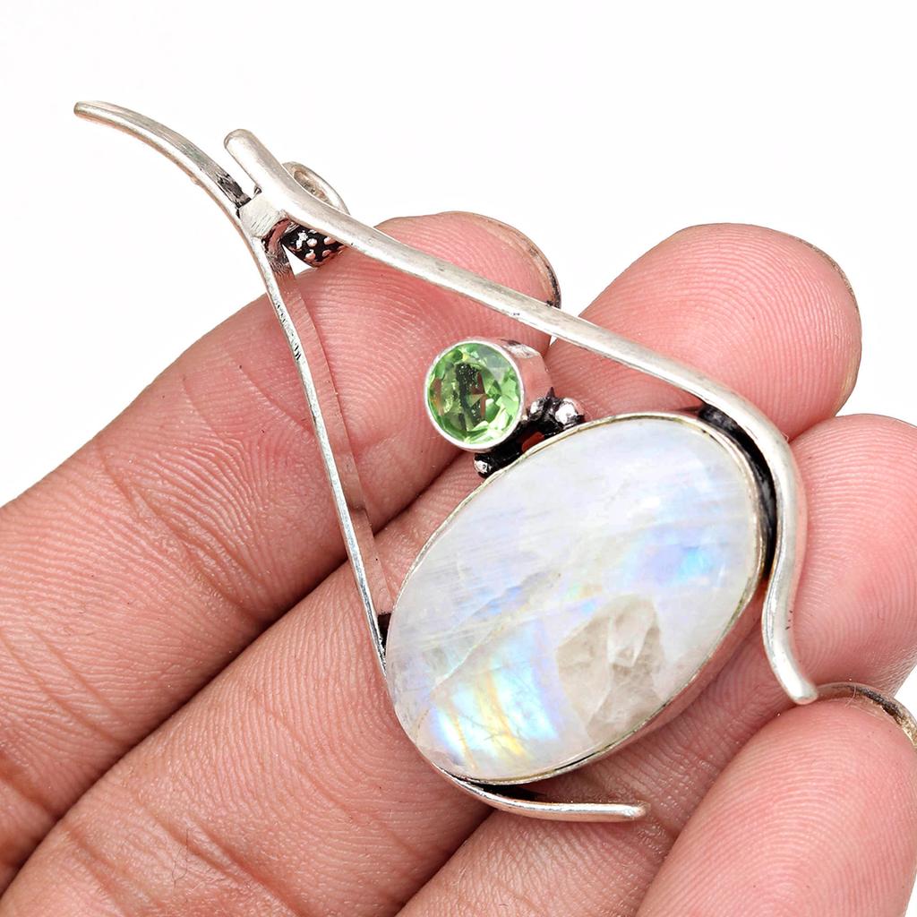 Silberschmuck 2,25" Anhänger Sterling Edelstein Regenbogenmondstein Ostern