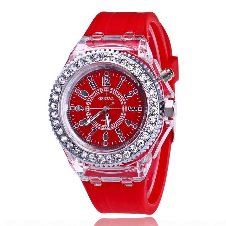 Luminous Fashion Colorful Led Luminous Watch, Male And Female Student Watch, Male And Female Student Fluorescent Quartz Watch красный