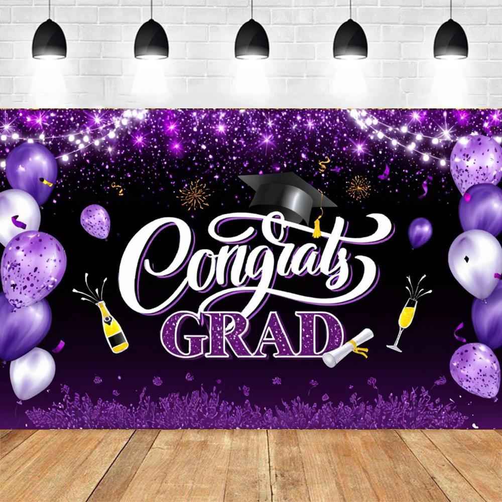 Graduation Decoration Gold Blue Bachelor Cap Glitter Balloon Background Decoration Congrats Grad Graduation Class Party Backdrop
