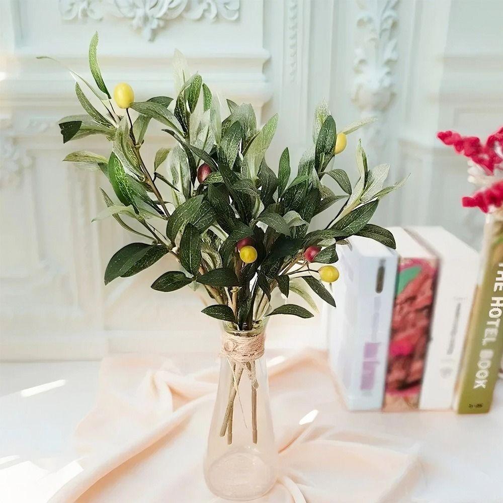 Plastic Artificial Olive Branch With Olive Fruit Handmade Fake Plant Decoration DIY Decoration Green Simulated Olive Leaf