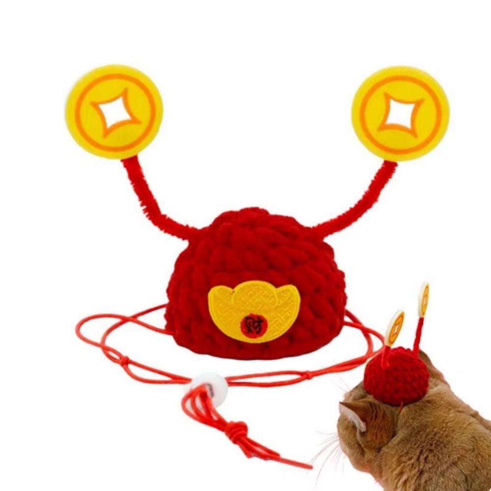 Adjustable Pet New Year Hat Chinese Style Pet Knitted Hat Cute Pet God of Wealth Hat  Christma Day