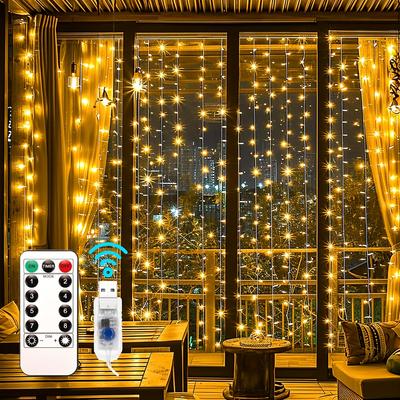 LED Curtain String Light USB With Remote 8 Lighting Modes Fairy Garland Festoon for Wedding Holiday Bedroom Christmas Decoration