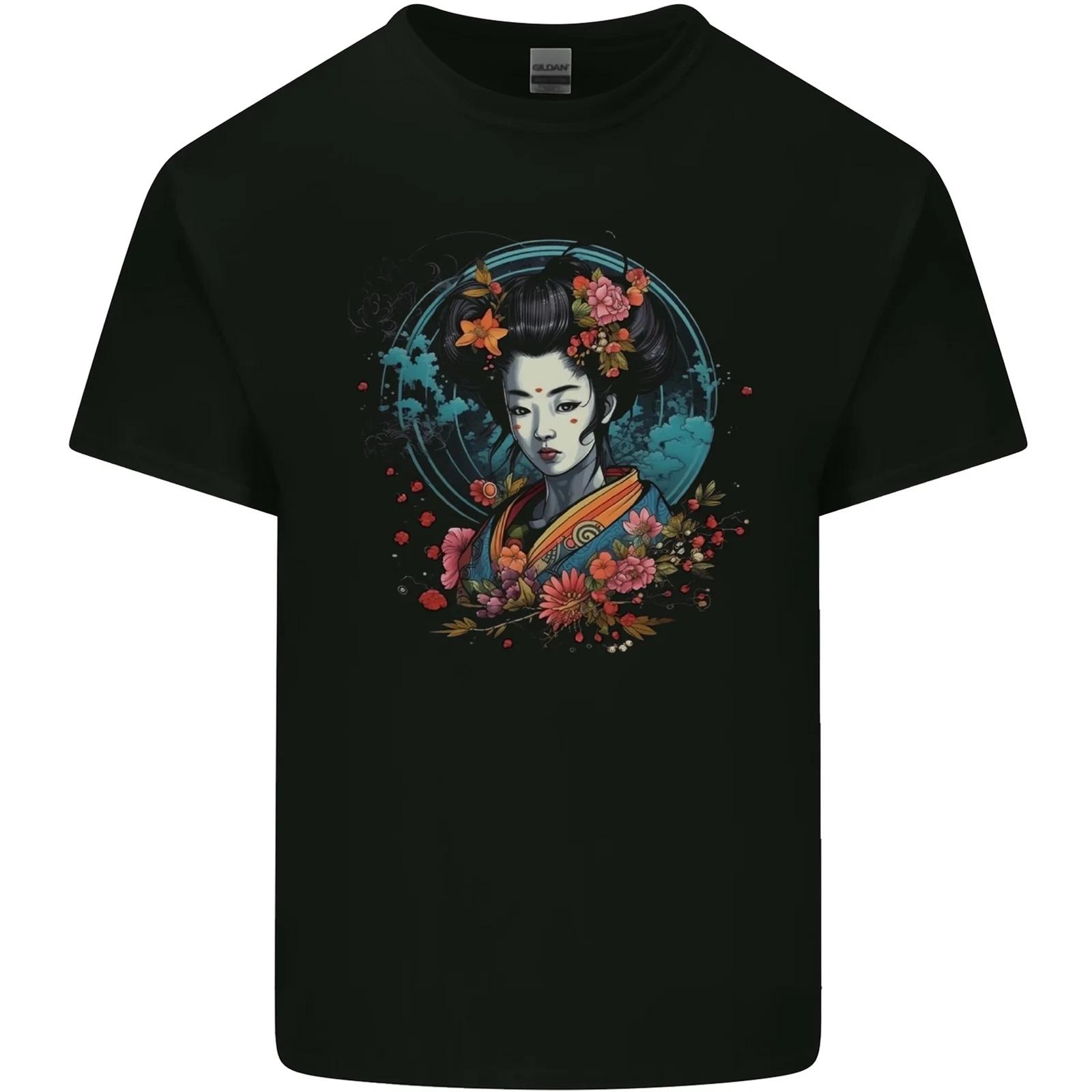 Geisha Girl With Flowers Fantasy Kids T-Shirt Childrens 4XL