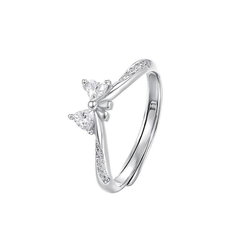 Escape Princess bow ring female niche design high-end simple zircon open ring fashion jewelry