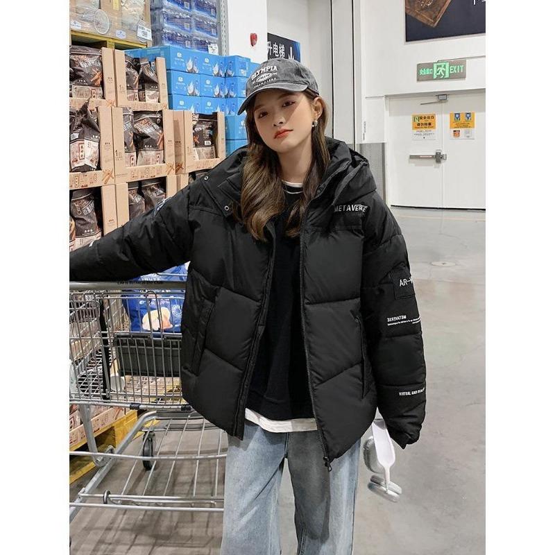 Winter new thickened color matching cotton-padded clothes women's hooded loose cotton-padded clothes bread clothes cotton-padded jacket