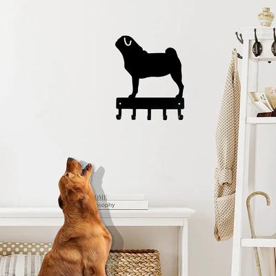 1 Stück Mops Schlüsselhaken & Schlüsselanhängerhalter - 6 Zoll/9 Zoll Breit Metall Wandkunst für Wandmontierte Schlüssel