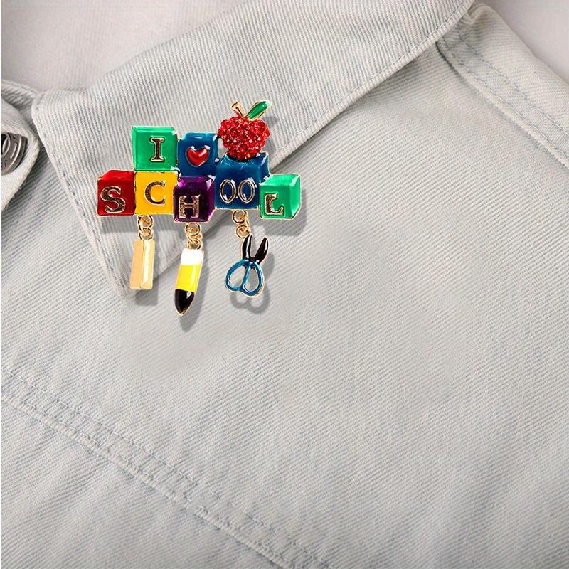 Creative Women Men Colorful Enamel Words Apple Crystal Badges Pin Fashion Lady Clothing Coat Accessories Brooch