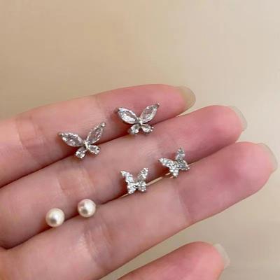 3Pair  Light Luxury Mini Butterfly Stud Earrings Set For Women Girls Cute Exquisite Earrings Jewelry Accessories Gifts