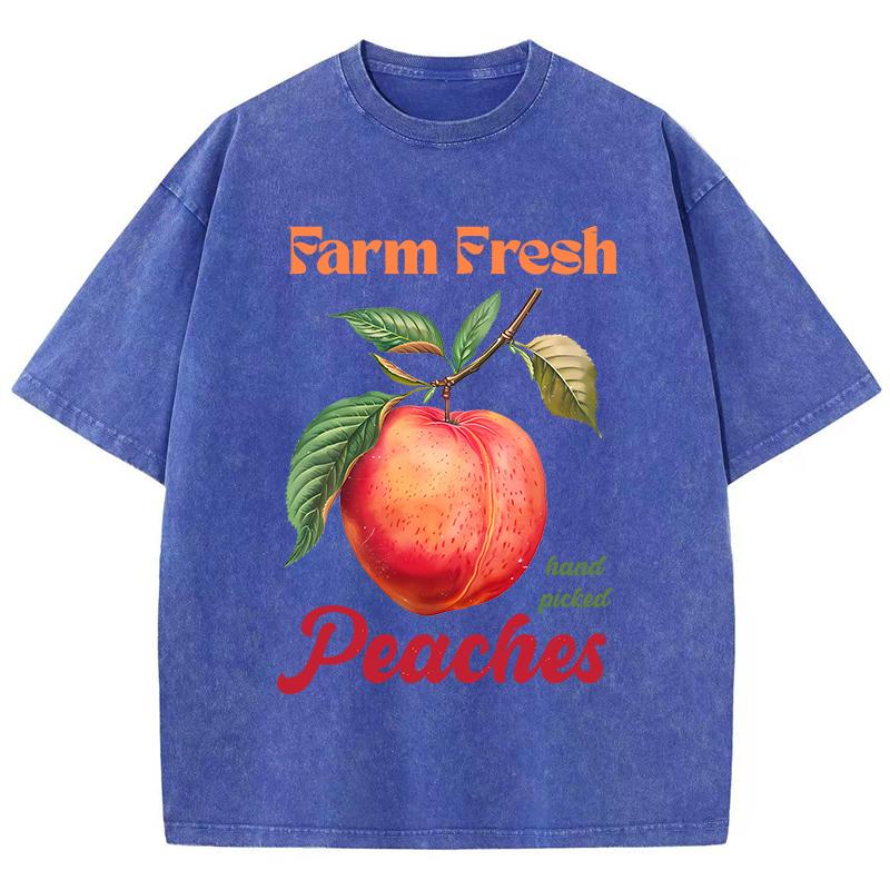 Farm Fresh Hand Picked Peaches Prints Washed TShirts Women Cotton T Shirts Comfortable Distressed ONeck Tops Summer Clothes