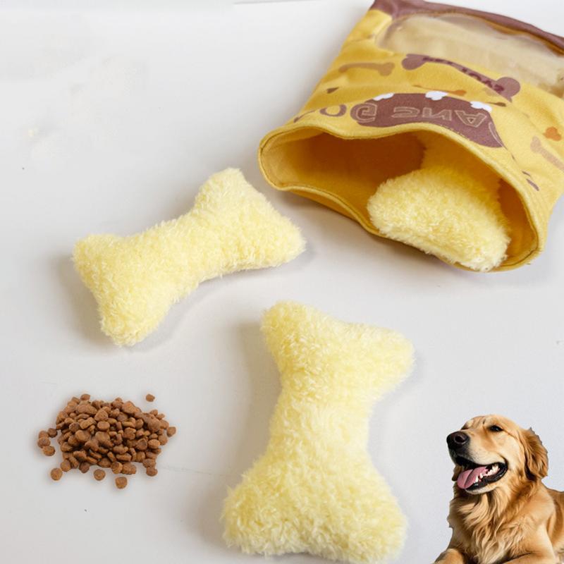 

Bone Plush Dog Toys with Squeakers Soft Stuffed Dog Bone Snacks Bag Plush Squeaky Toy Interactive Cute Cognitive Training Treat Italy