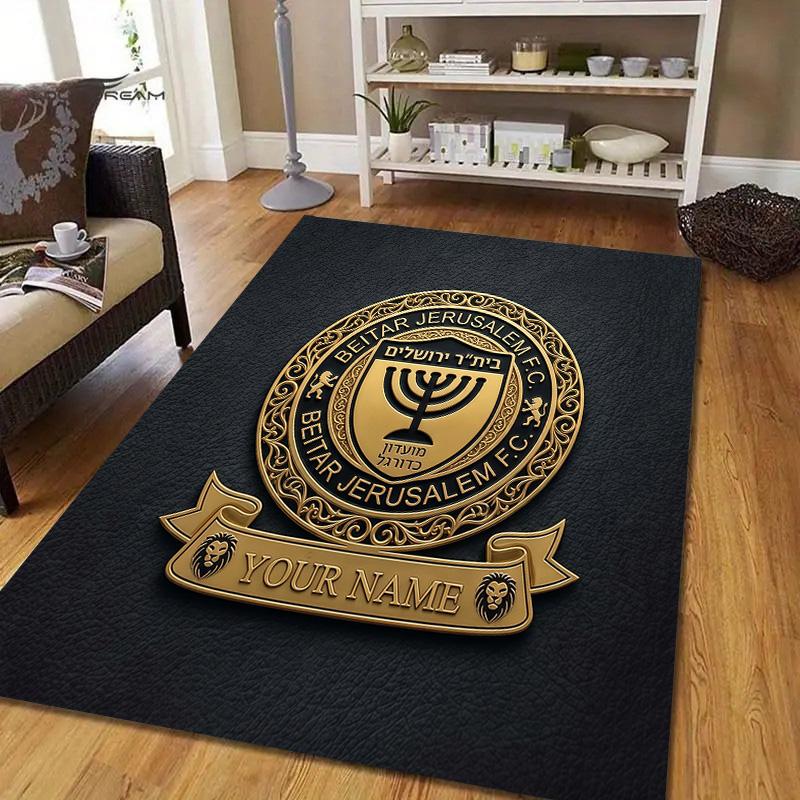 Benutzerdefinierter Name Beitar Jerusalem Flanellmuster Quadratischer Teppich, Läufer, Teppich für Wohnzimmer Schlafzimmer Sofa Spielzimmer Dekor, Rutschfeste Fußmatte