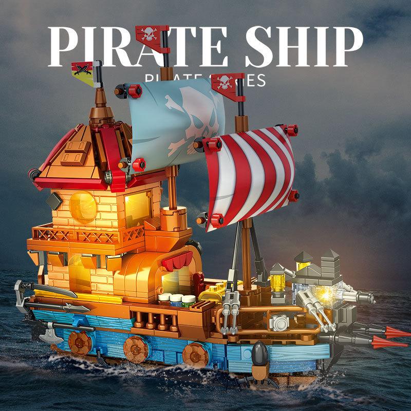 Ovly Pirate Ship Vintage Sailboats Building MOC Toy Educational Decorative Ornaments Caribbean Block Kit Children's Birthdays Gift
