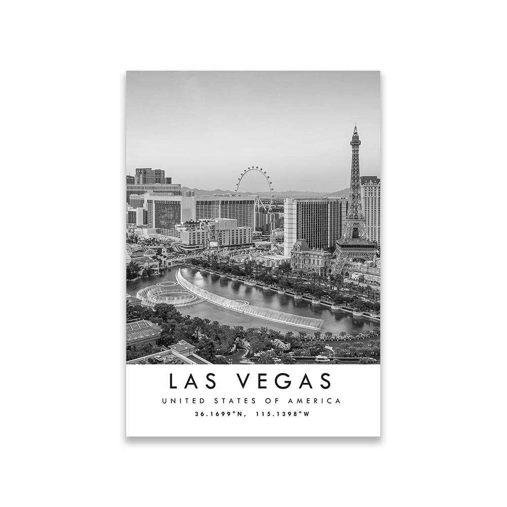Las Vegas Travel Print Poster Las Vegas Poster Black and White Coordinates Home Decor America Las Vegas Canvas Painting 21X30CMNo Framed
