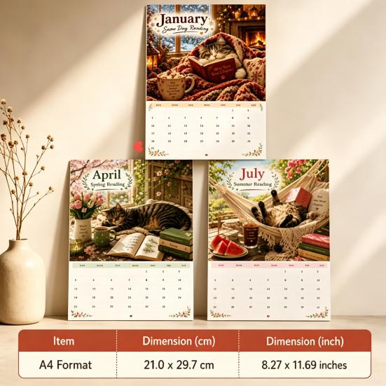 Wall Hanging Calendar Cats Chillin' with Book 2027 Calendar, 12 Month Monthly Planner, Thick Appointment Paper Daily Planning for Home Office