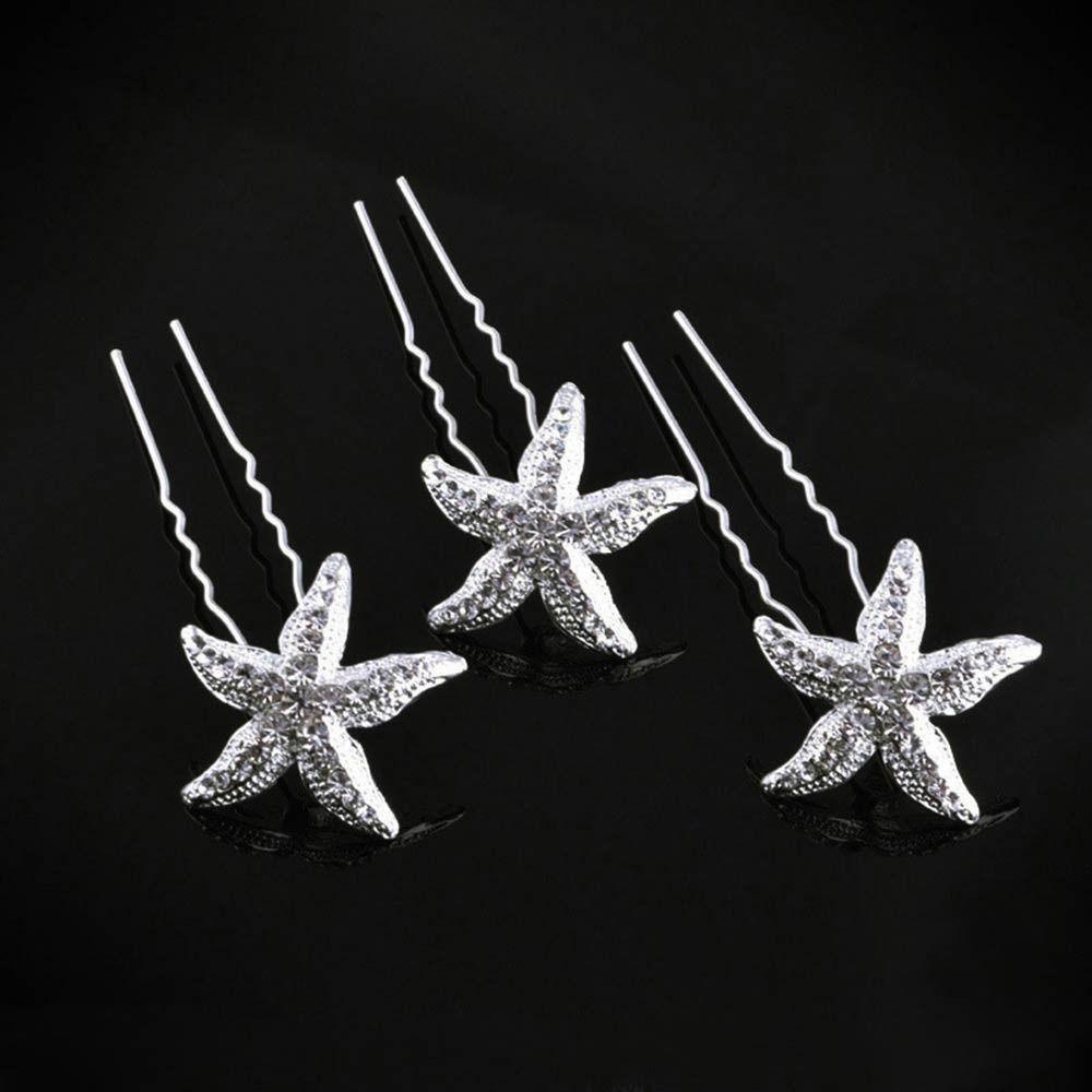 Metal Bridal Hairpin U-shaped Rhinestone Hair Clip Elegant Crystal Flower Hair Fork  Wedding