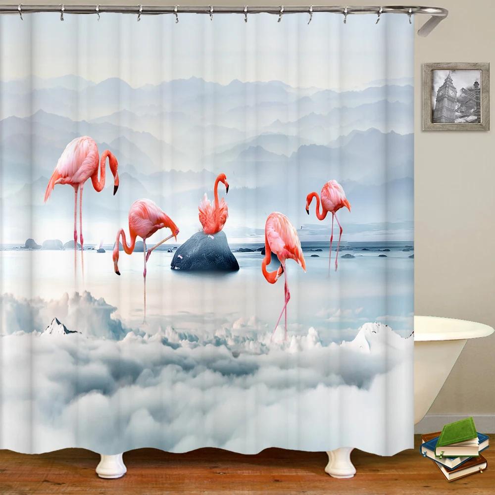 Flamingo Shower Curtain 3D Printing Plants Flowers Birds Waterproof Polyester Curtain Beach Shower Curtains Bathroom Home Decor