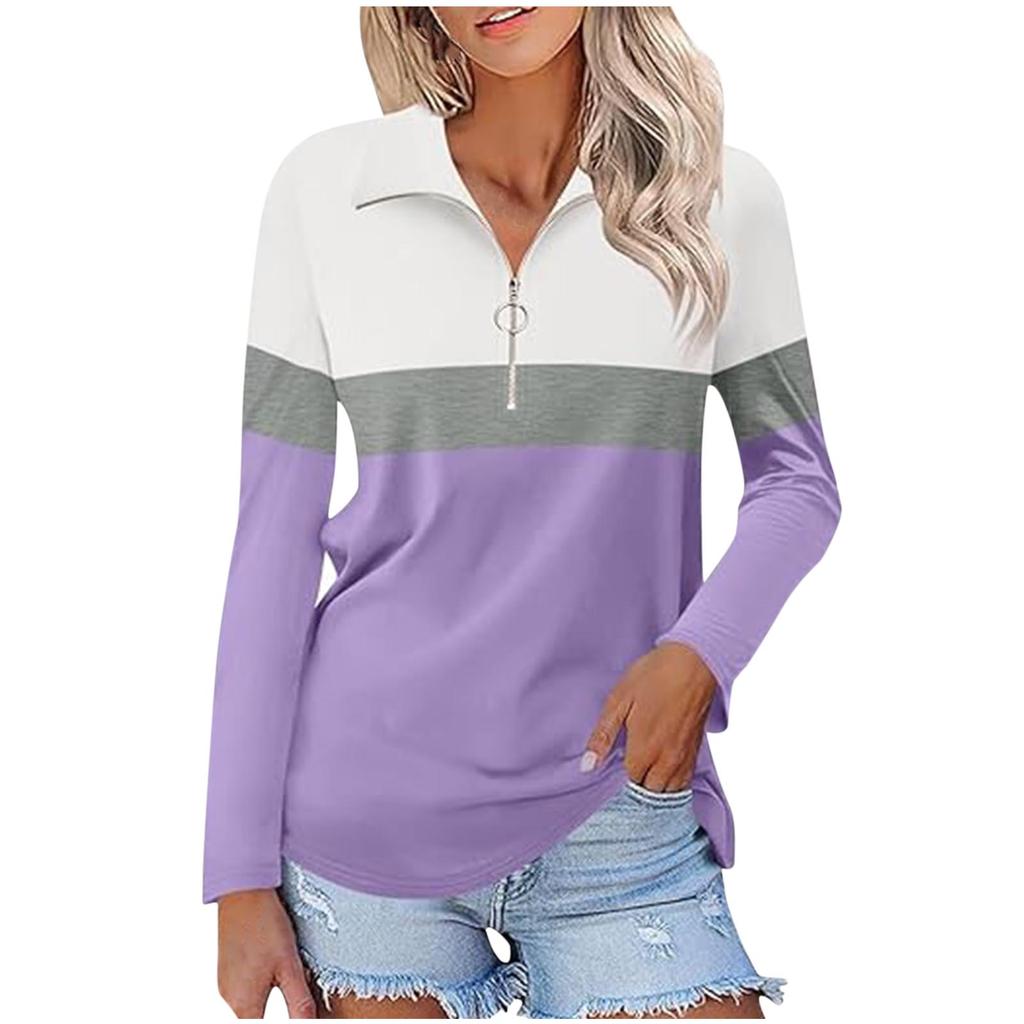 Women's Casual Versatile Fashion Trend Color Matching Zipper Long Sleeve