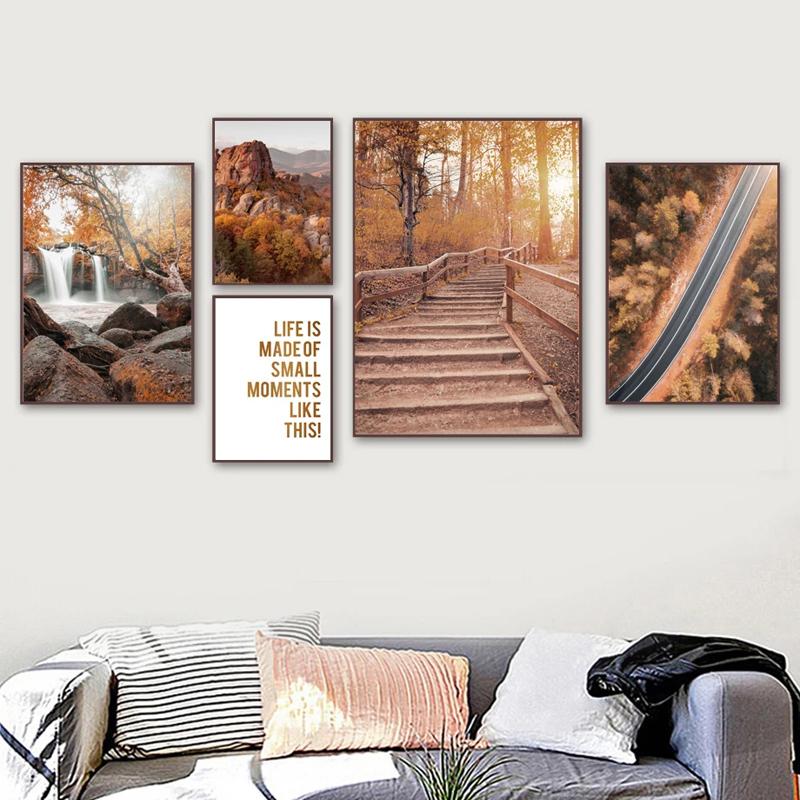 Autumn Landscape Painting Gold Leaves Forest Canvas Picture Modern Home Wall Decor Poster Frameless Prints Interior Decor No Frame