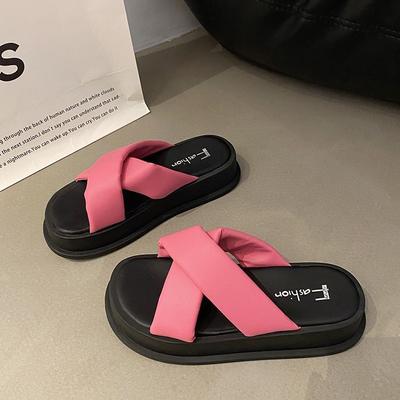 Foreign Style Thick Bottom Cross Word Cool Slippers Ins Tide Spring and Summer New Internet Celebrity Slippers Women Wear