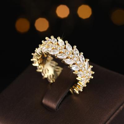 Wind Luxury Willow Leaf Ring, Cold Wind Full Circle Dense Index Finger Ring, Temperament High-End Ring