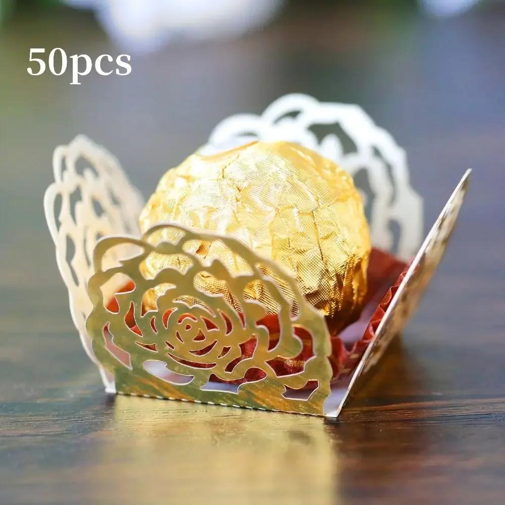 50pcs Chocolate Packing Chocolate Tray Paper Hollow-Out Rose Lace Truffle Wrappers Dessert Decor Chocolate Candy Cups Party