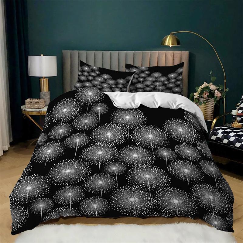 Einfacher Schmetterling Schwarz Bettbezug Löwenzahn Druck Bettwäsche Set Queen Größe Für Erwachsene Mädchen Teenager Zimmerdeko Polyester Steppdeckenbezug