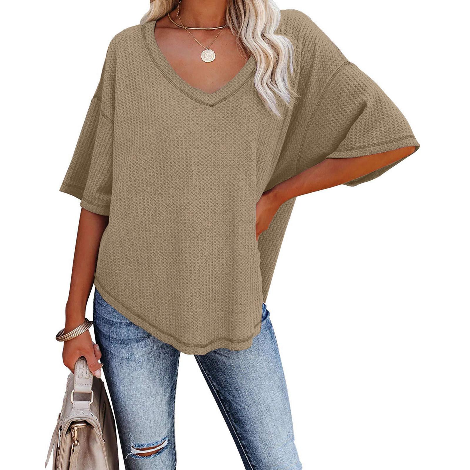 

Женский пуловер с v-образным вырезом и рукавами, вязаные свободные однотонные топы с короткими рукавами XL хаки