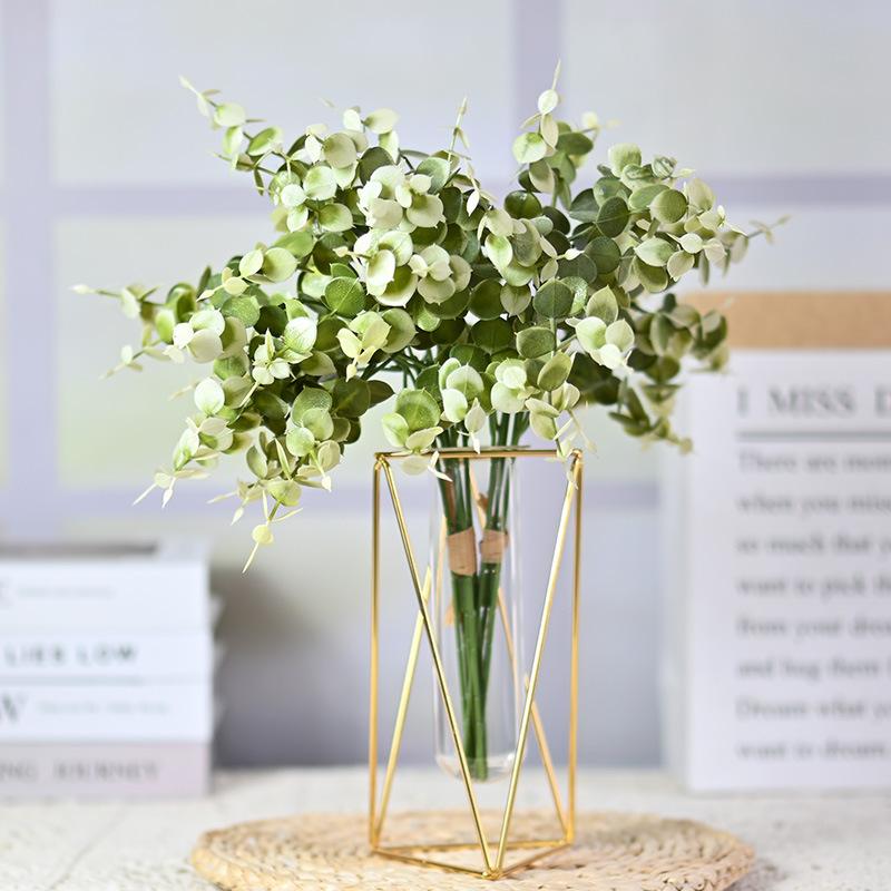 5-Fork Simulated Eucalyptus Leaf Handwritten Bouquet, Plastic Green Plants, Flower Arrangement Decorative Plastic Fake Flower
