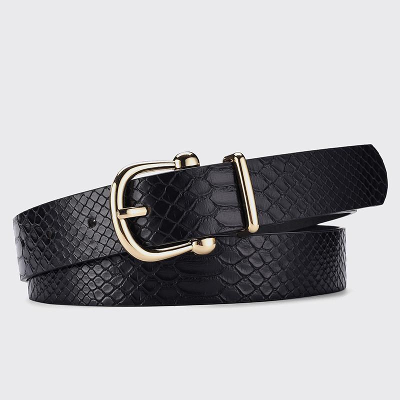 Leather Chic Pu Snake Texture Womens Belt Featuring Durable Alloy Buckle For Stylish Outfits