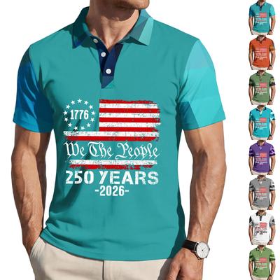 Men's Loose Fit Casual Short Sleeve Polo Shirt with National Flag Print Comfortable Lightweight Summer Top