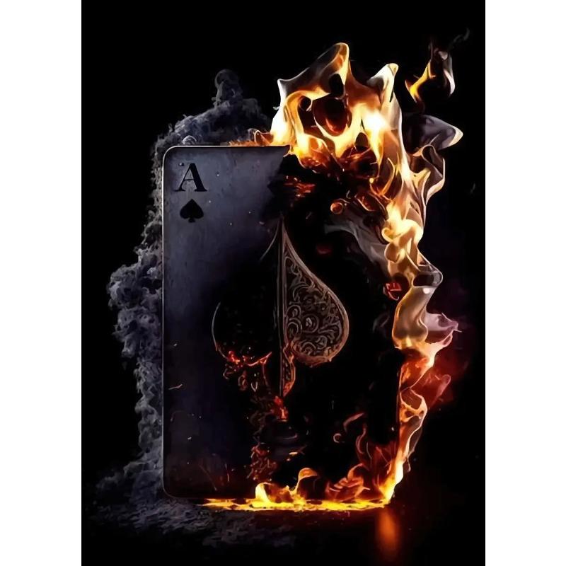 Playing Cards Canvas Painting Fire Skull Card Poster Print Poker for Living Room Wall Art Home Decor