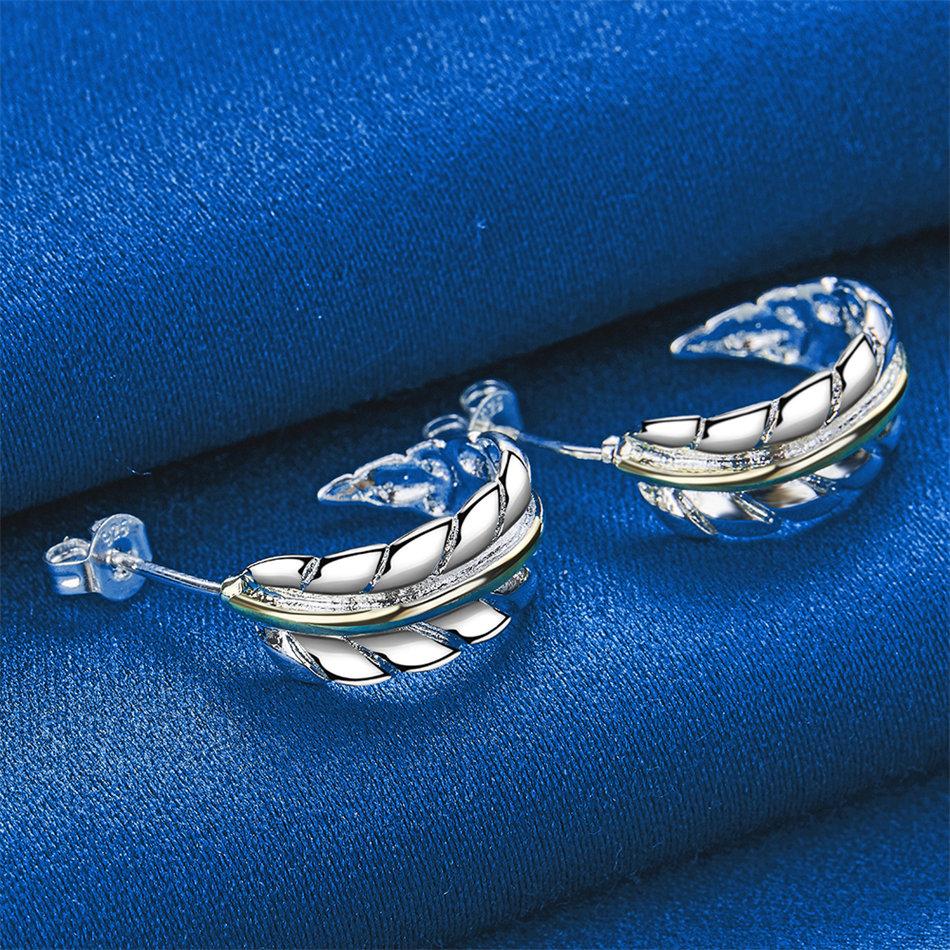 925 Sterling Silver Exquisite Feather Stud Earrings for Women Fashion Wedding Party Charm Gift Jewelry