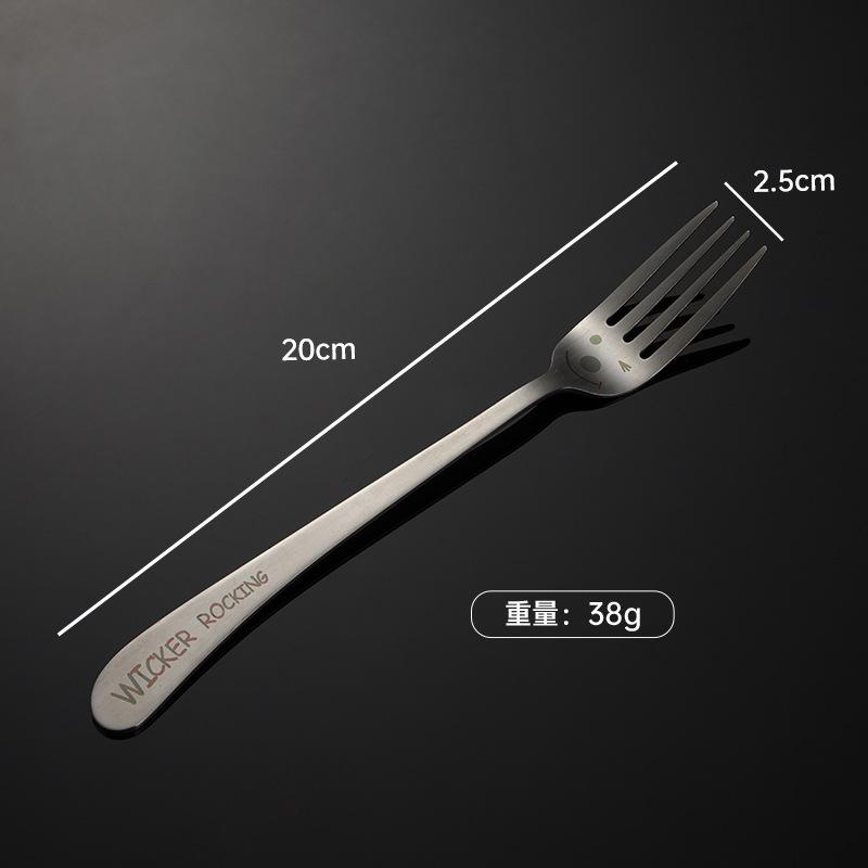 304 Stainless Steel Creative Smiley Face Inclined Handle Laser Spoon Chopsticks Fork Student Tableware Full Set of Gifts Children