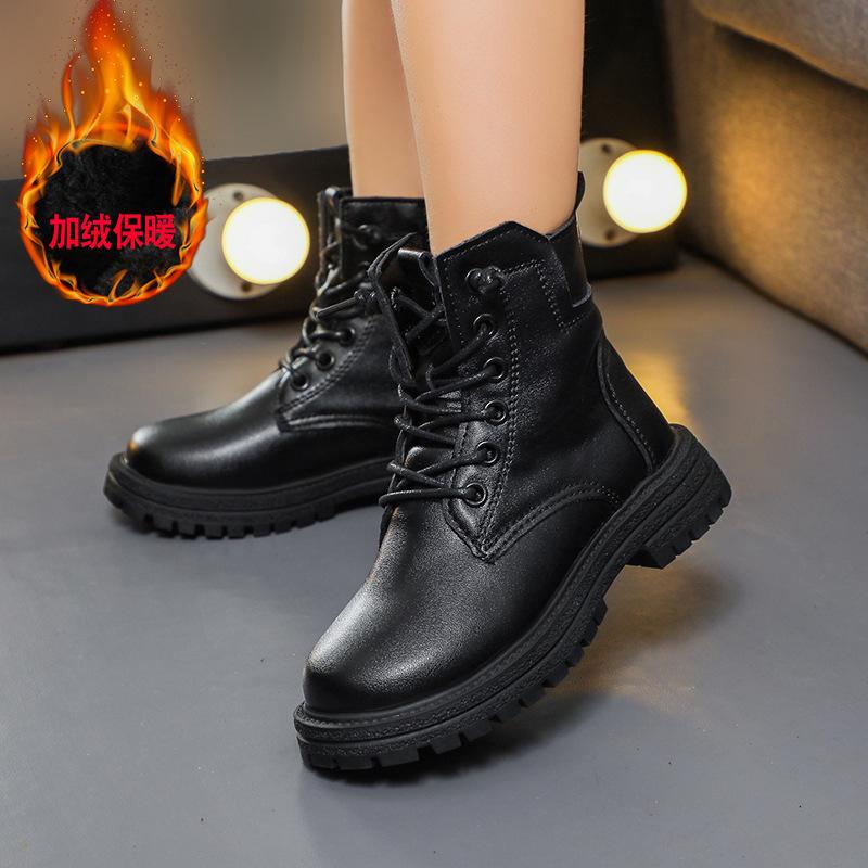 Winter girls' Martin boots, new autumn and winter models, fleece-lined and thickened, for older children, boys' short boots, fashionable British