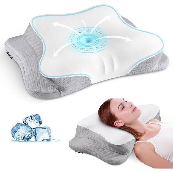 Mokaloo Cervical Neck Pillow - Cooling Neck Pillows for Pain Relief, Ergonomic Pillow for Sleeping, Orthopedic Contour Memory Foam Pillows for Side, Grey&grey