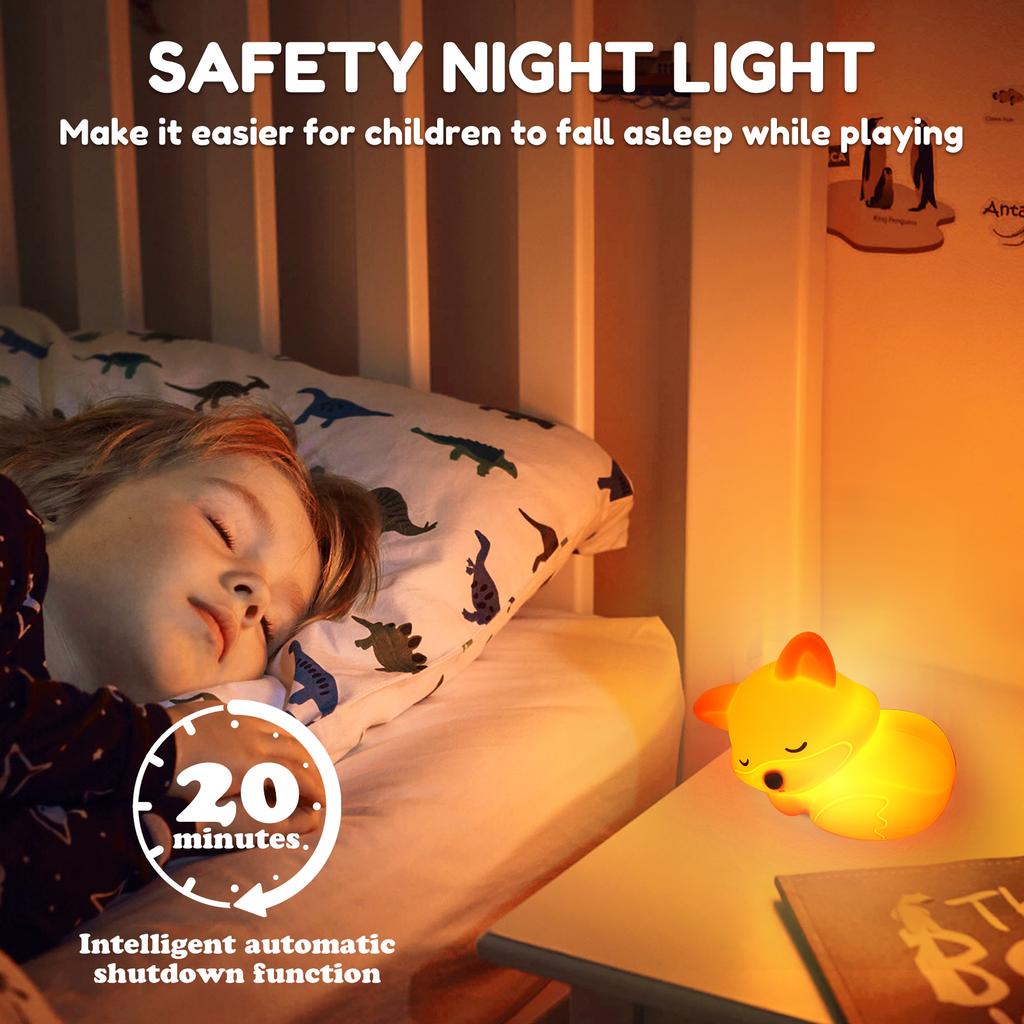 Fox Night Light 2 Level Dimmable Kids Night Light Rechargeable Nursery Nightlight with Timer and Touch Control for Boys Girls