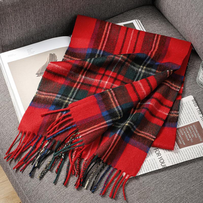 Autumn and Winter Scarves 100% Lamb Wool Scarves Plaid Scarves Unisex Fringed Warm Scarves
